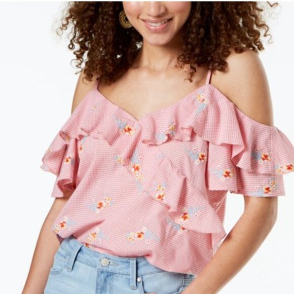 Gypsies & Moondust Juniors' Ruffled Gingham Off-The-Shoulder Blouse Size XL NWT - Picture 1 of 2